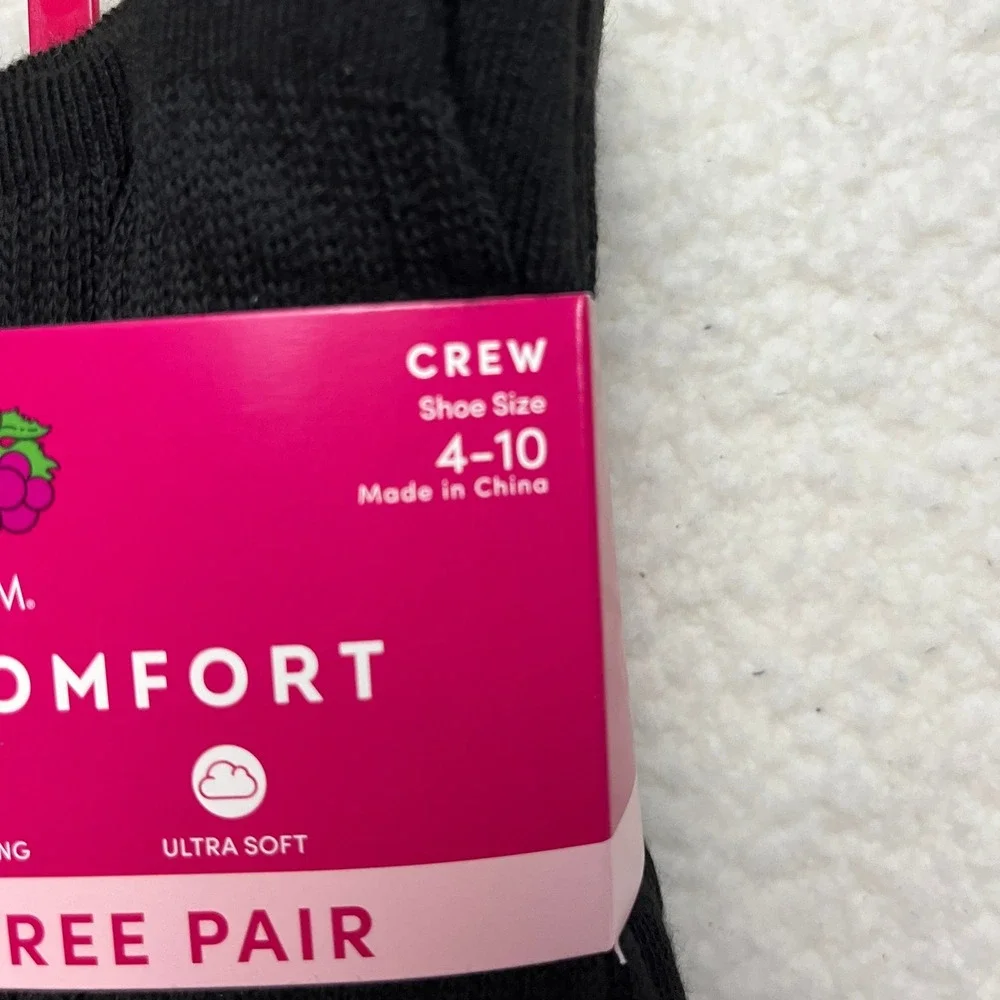Fruit of the Loom Socks Women 4-10 Black All Day Comfort Crew 7 Pack‎ Cushioned